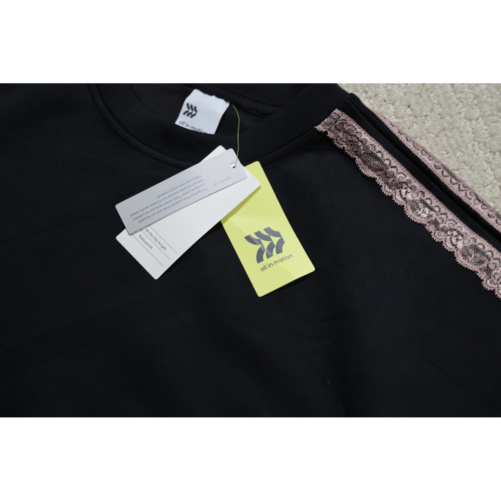 All in Motion Airy Sleek Lace Crew Pullover Black Pink Trim Small NWT - Picture 4 of 7